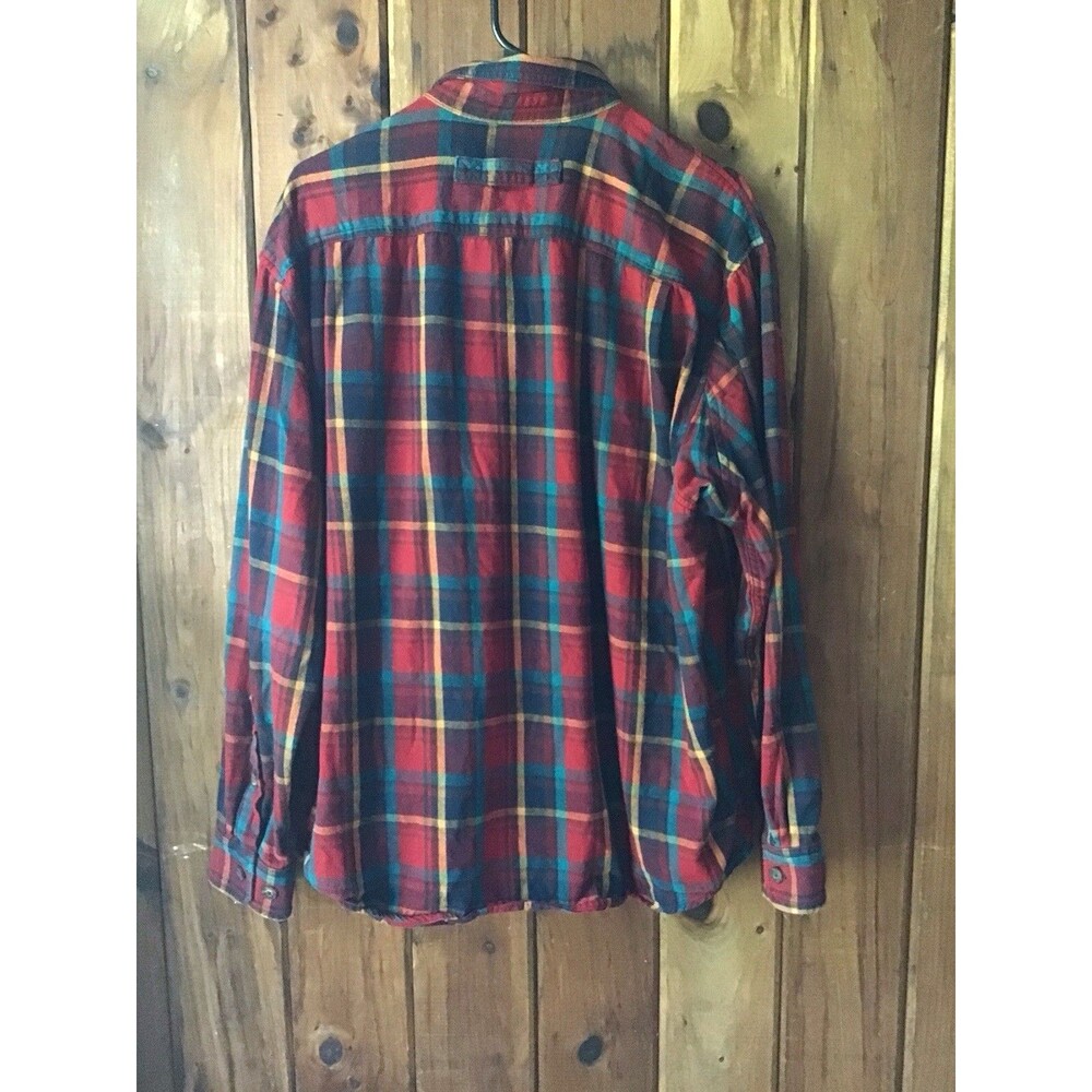 Duluth Trading Red Plaid Flannel Shirt Size L Button Down Collar Pockets - Picture 4 of 10